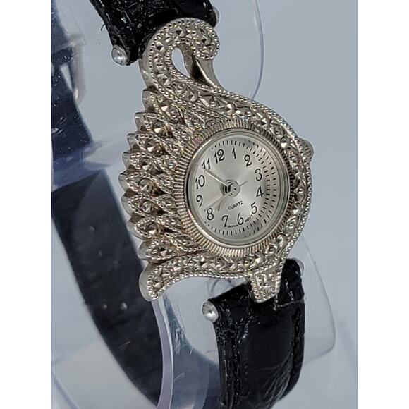 Avon Elegant Swan Black & Silver Toned Wristwatch w/ Adjustable Buckle Band main image 7